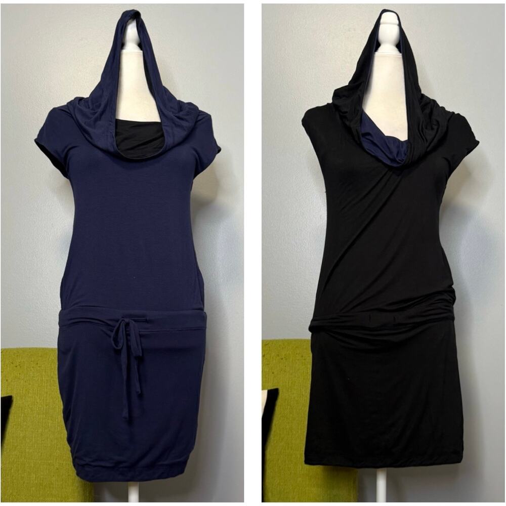 Athleta Blue Black Jersey Reversible Translation Mini Dress XS